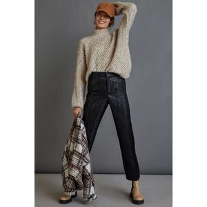 Anthropologie The Essential Slim Straight Pants Womens Sz 4 Black Motif Textured